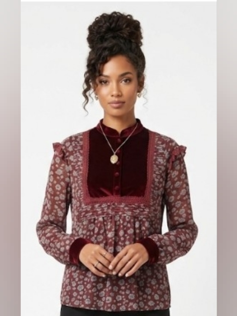 Coquette Bridgerton Floral Velvet Victorian Sheer Whimsical Cottage Prairie Top